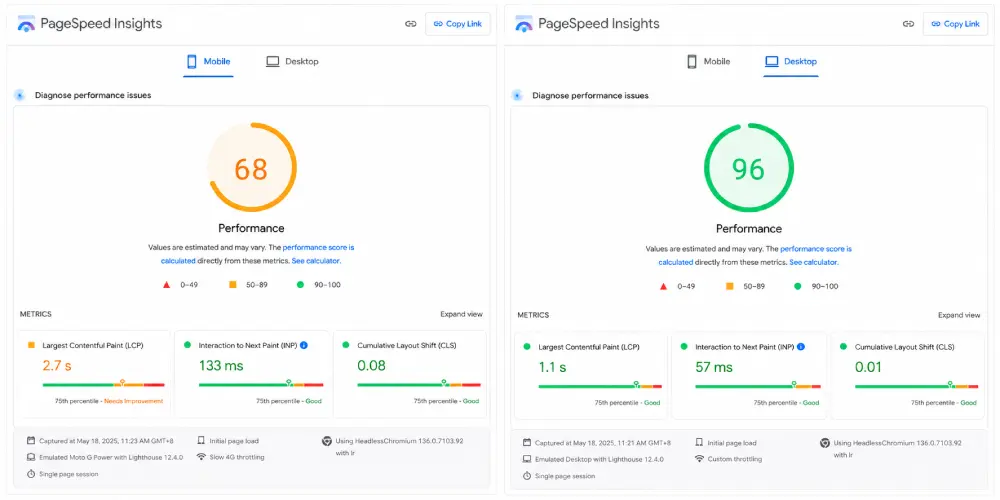 PageSpeed Insights 的行動版與桌機版效能分數常有明顯落差